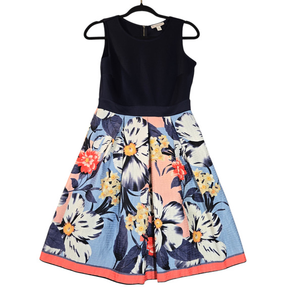 CB Est‎ 1962 Womens Size 4 Petite Floral Dress Navy Blue Stretch Sleeveless - Picture 3 of 16